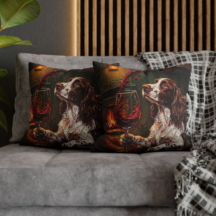 "Wine & Woof" - English Springer Pillow Cover - Dog Lover Home Decor