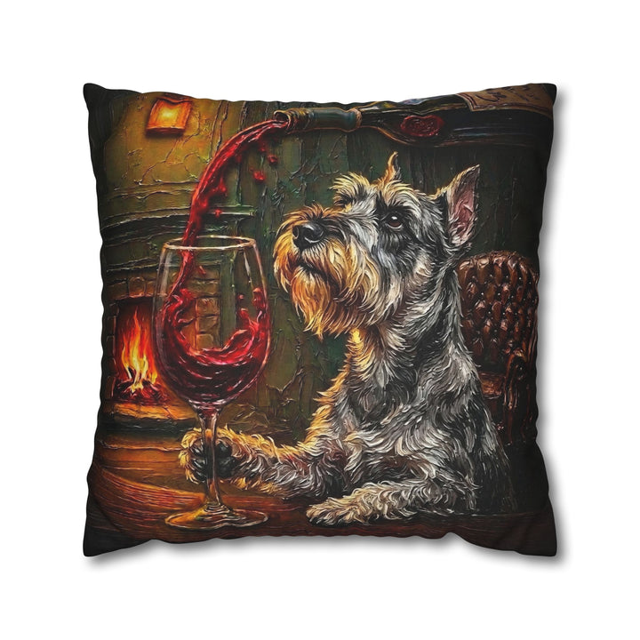 "Wine & Woof" - Schnauzer Pillow Cover - Dog Lover Home Decor