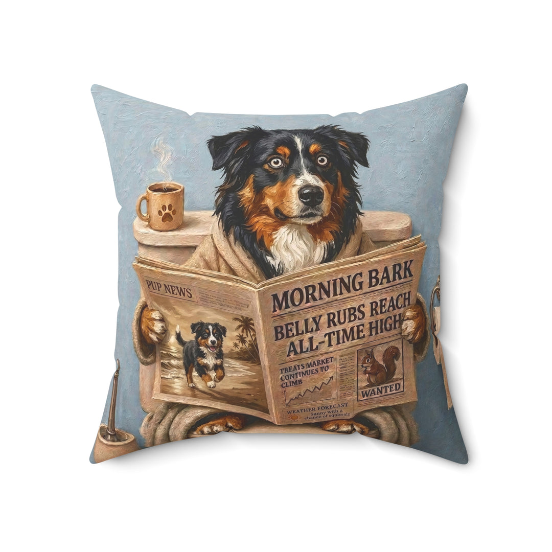 "Morning Business" - Australian Shepherd Throw Pillow - Dog Lover Home Decor