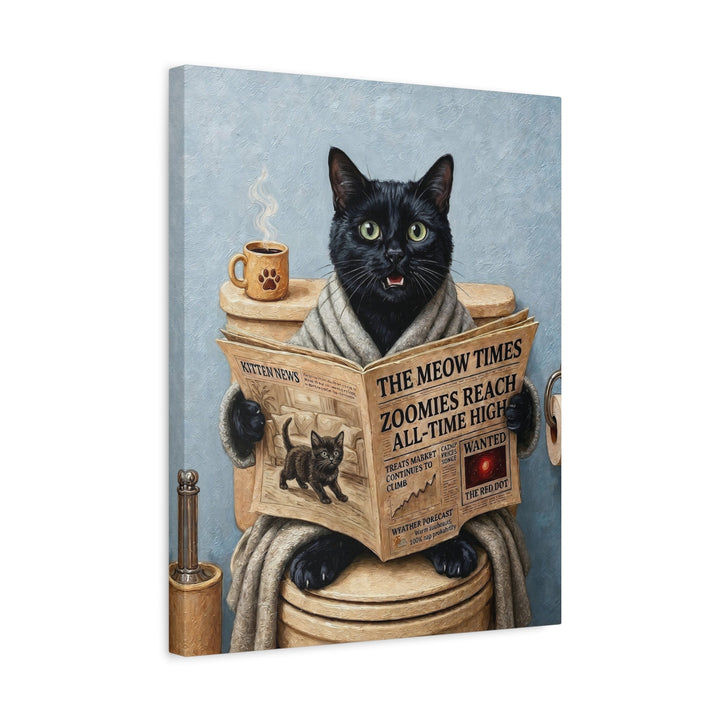 "Morning Business" - Black Vertical Canvas - Cat Lover Wall Art