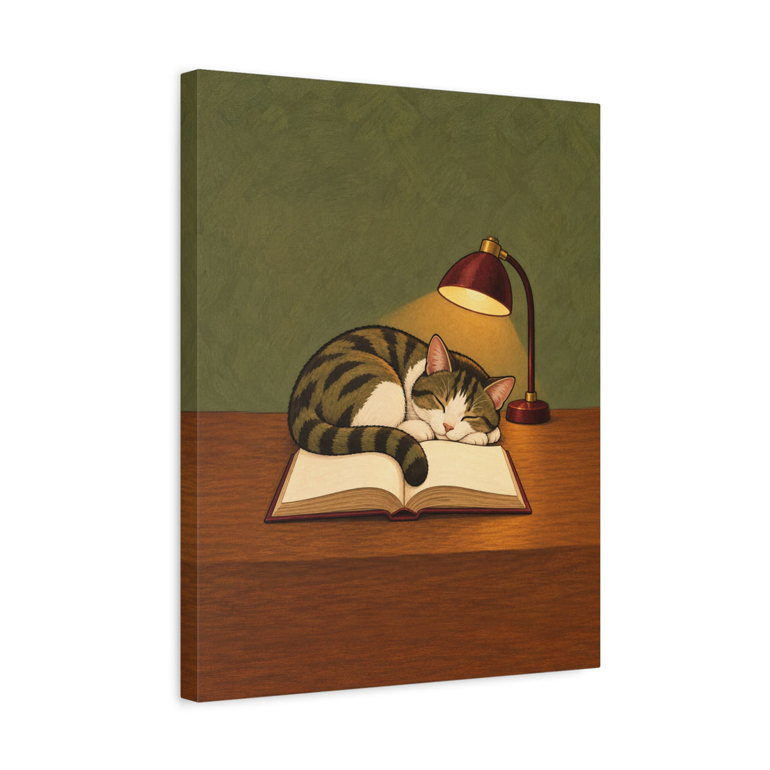 One More Chapter – Bookish Wall Art with a Cat Marking the Page – Canvas / Framed Canvas