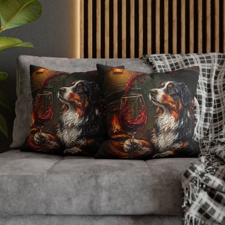"Wine & Woof" - Australian Shepherd Pillow Cover - Dog Lover Home Decor