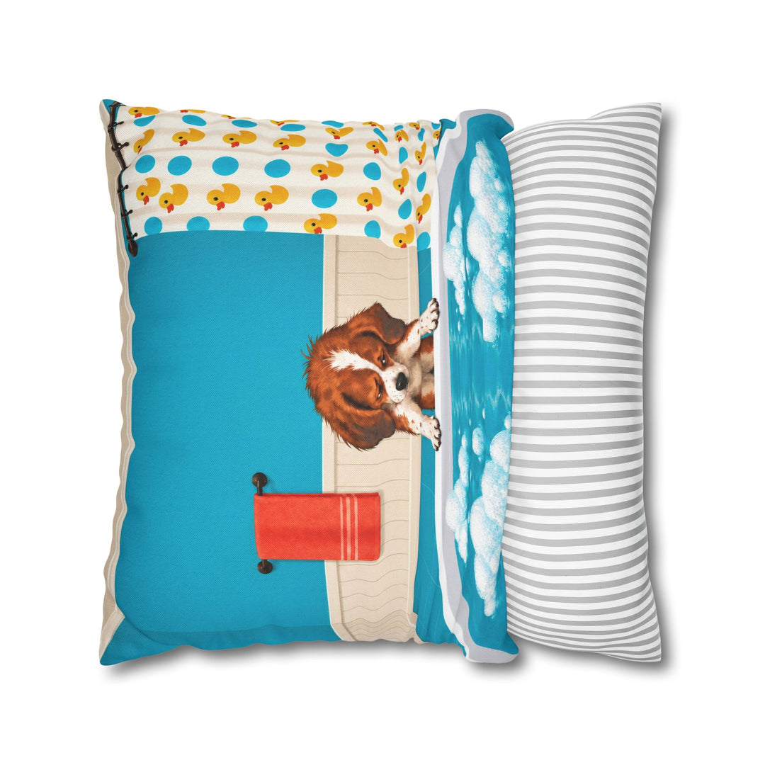 Bath Time Protest – Funny Bathroom Art with a Reluctant Droopy Dog – Pillow / Cover