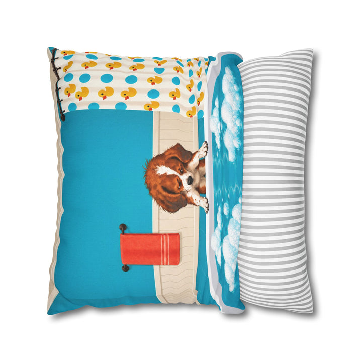 Bath Time Protest – Funny Bathroom Art with a Reluctant Droopy Dog – Pillow / Cover