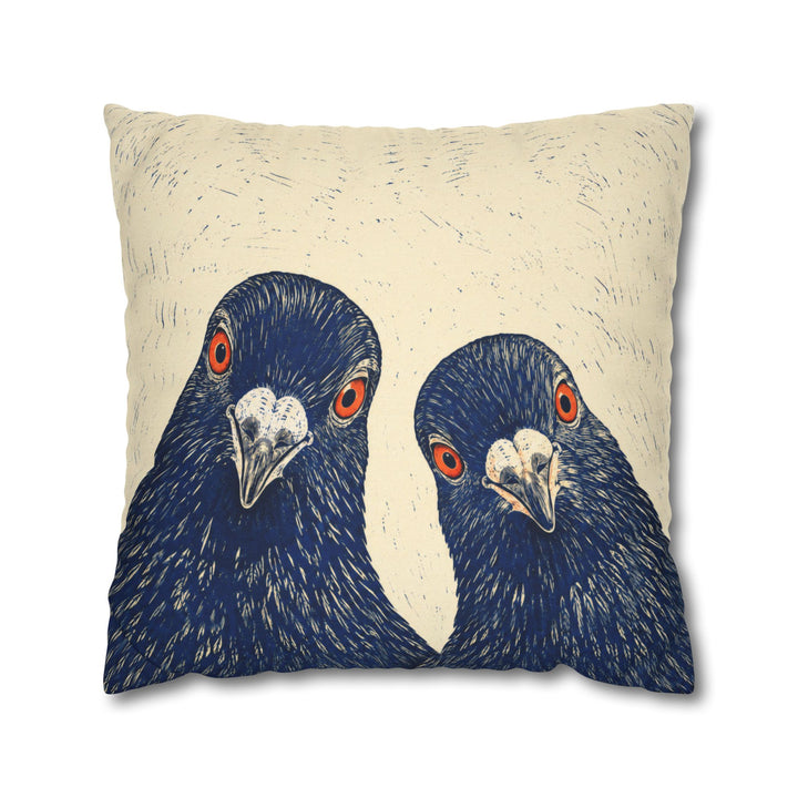 The Committee – Linocut Style Art with Two Pigeons Cropped at Chest – Pillow / Cover