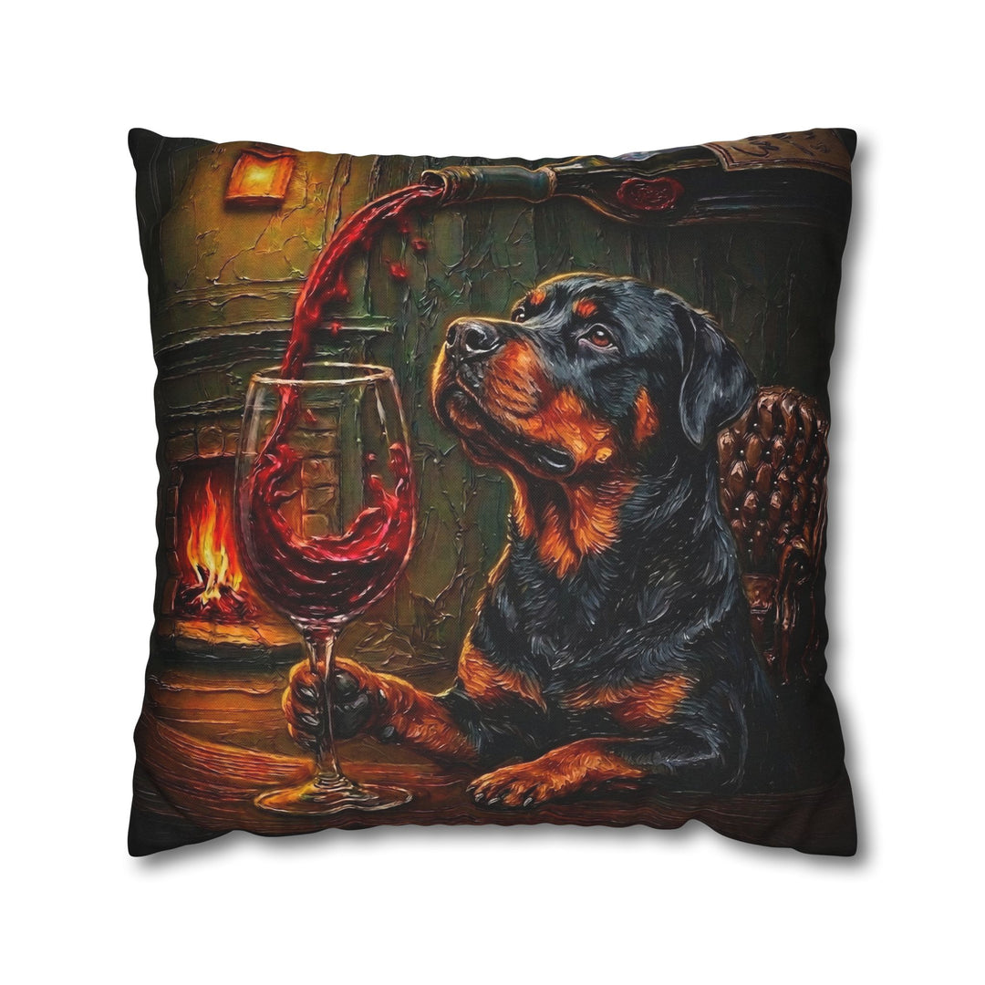 "Wine & Woof" - Rottweiler Pillow Cover - Dog Lover Home Decor