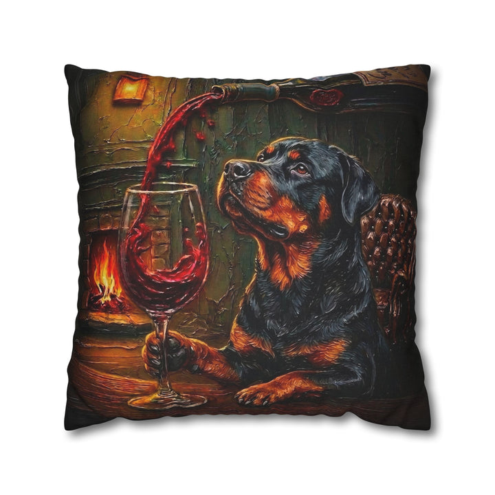 "Wine & Woof" - Rottweiler Pillow Cover - Dog Lover Home Decor