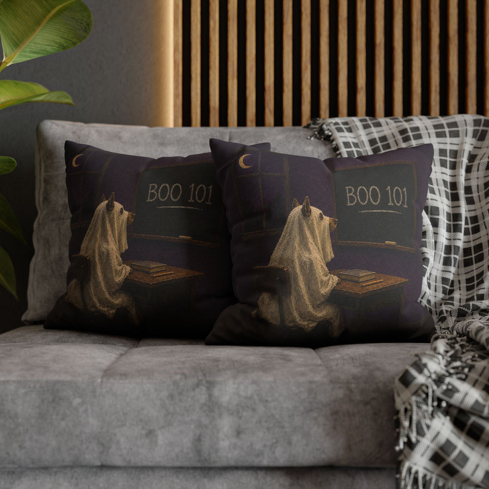 BOO 101 – Halloween Wall Art with a Sheet Ghost at a Desk – Pillow / Cover