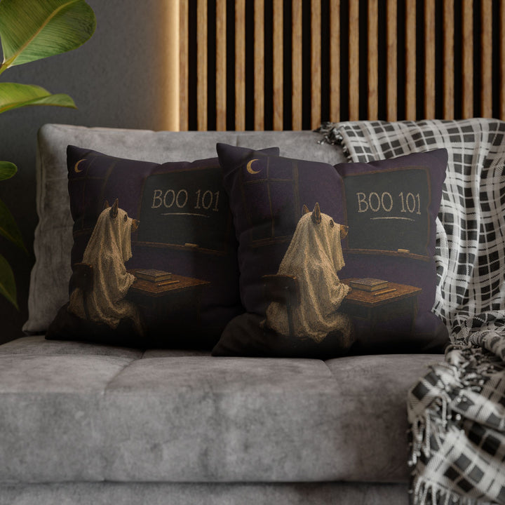BOO 101 – Halloween Wall Art with a Sheet Ghost at a Desk – Pillow / Cover