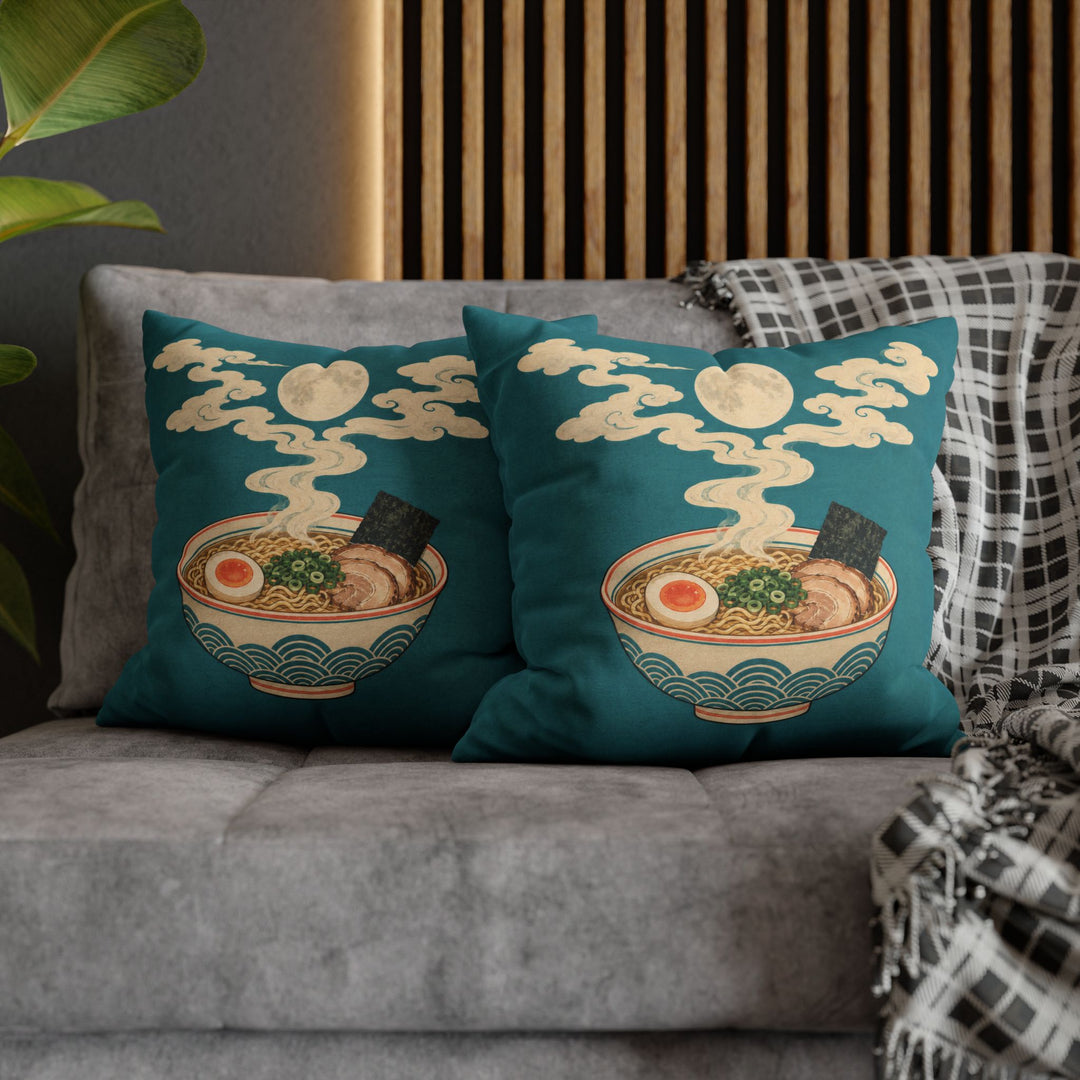 Moon Over Ramen – Japanese Wall Art with a Steaming Bowl at Night – Pillow / Cover