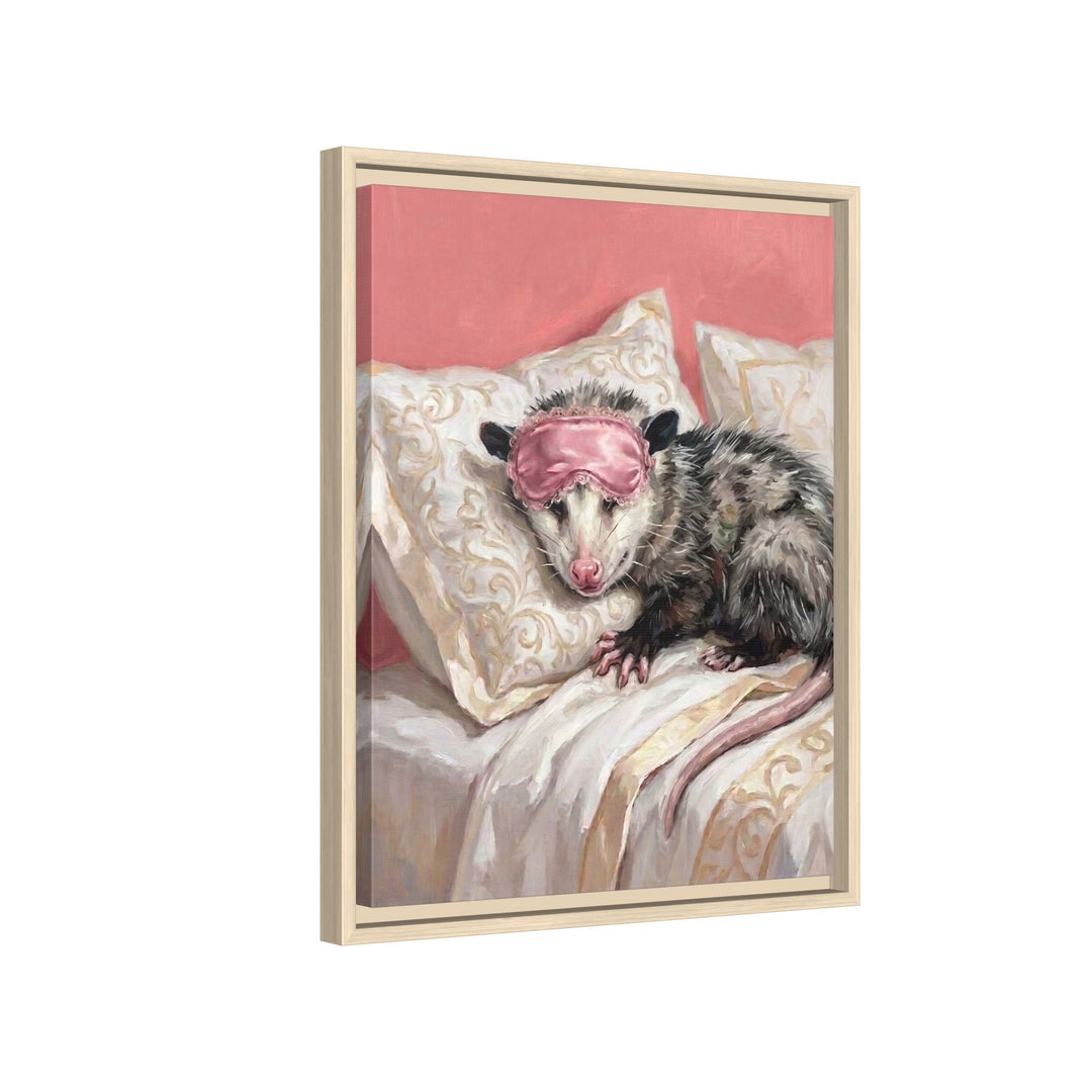 "Beauty Sleep" - Opossum Vertical Framed Canvas - Spirit Animal Wall Art
