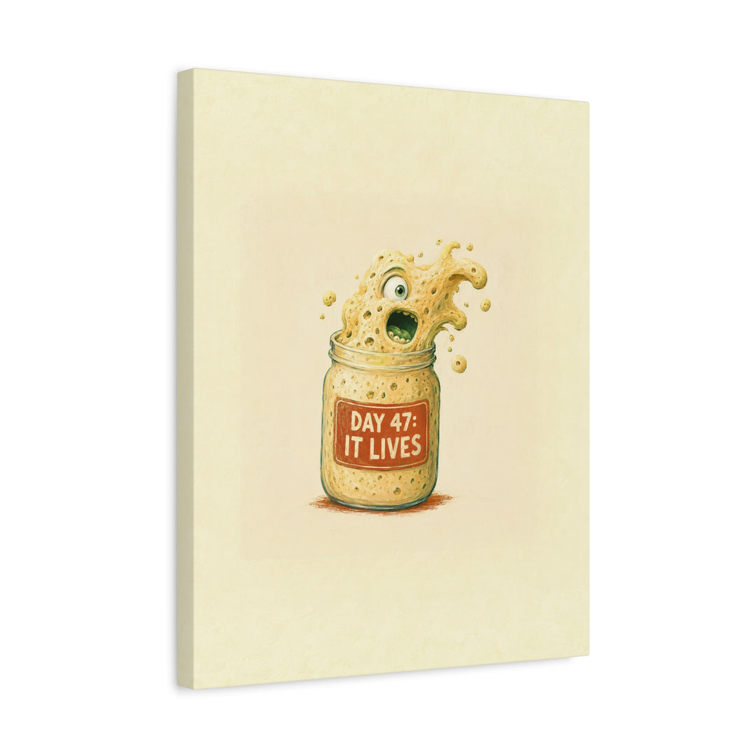 The Sourdough Diaries – Kitchen Wall Art with a Bubbling Starter in a Jar – Canvas / Framed Canvas