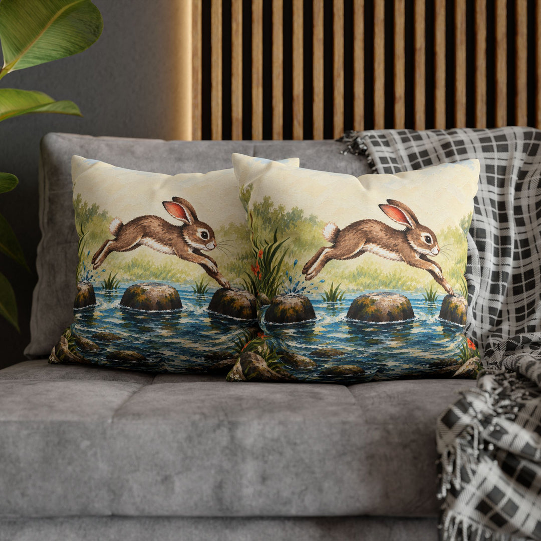 Stepping Stones – Nursery Decor with a Playful Hare in Motion – Pillow / Cover