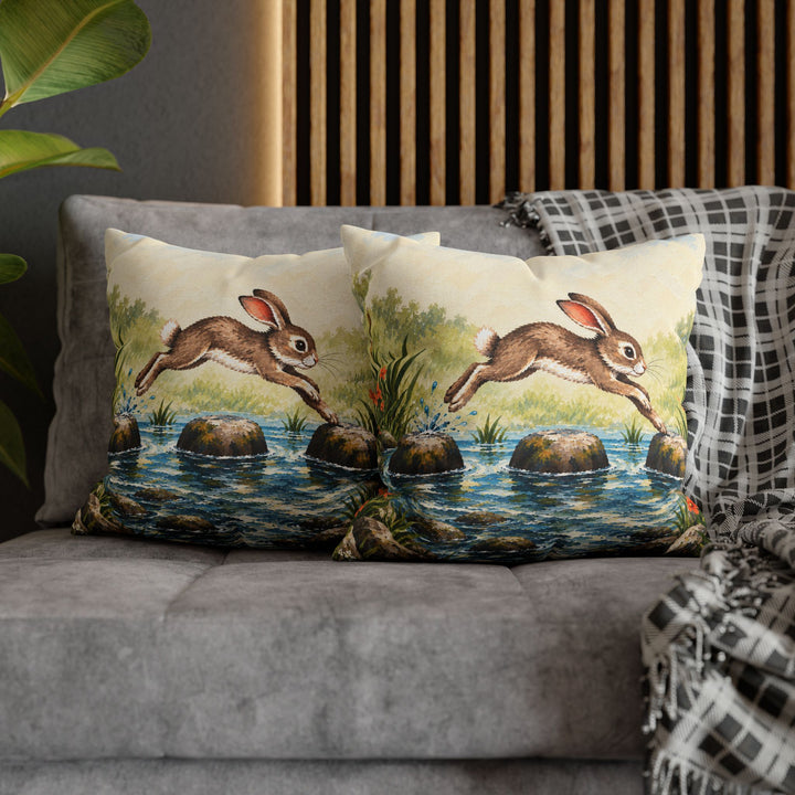 Stepping Stones – Nursery Decor with a Playful Hare in Motion – Pillow / Cover
