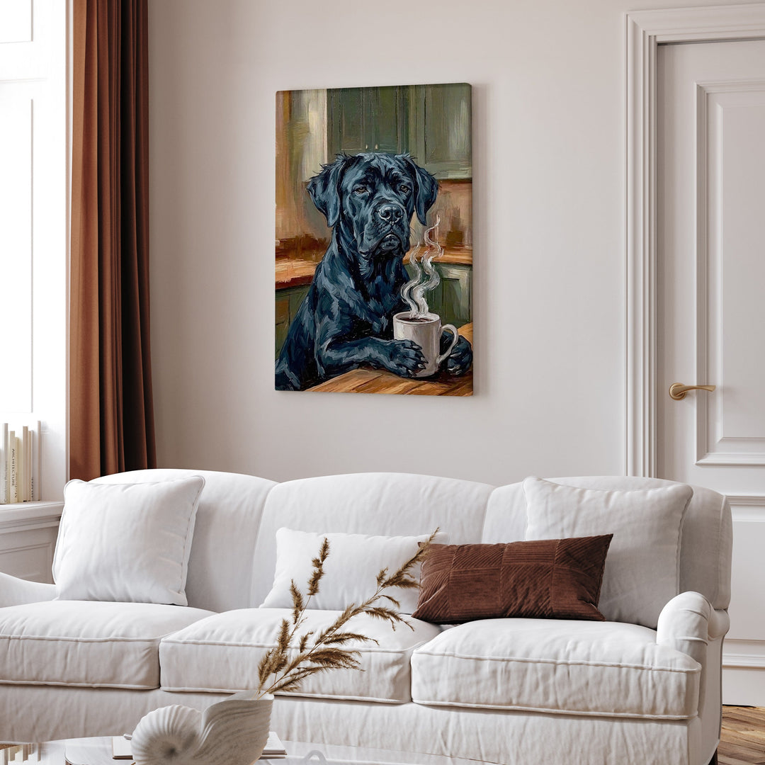 "Before Coffee" - Cane Corso Vertical Canvas - Dog Lover Wall Art