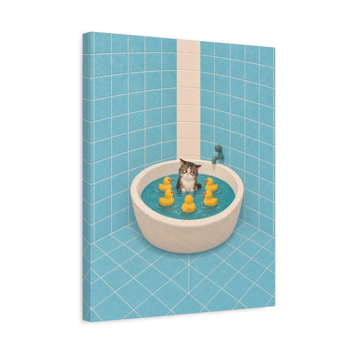 Rubber Duck Committee – Funny Cat Bathroom Art with a Bathtub Standoff – Canvas / Framed Canvas