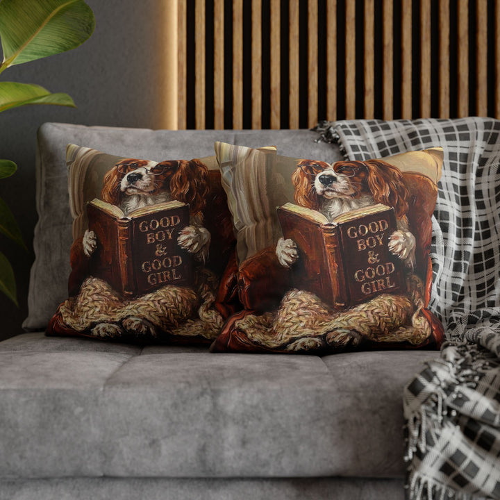"Evening Read" - Cavalier King Charles Throw Pillow - Dog Lover Home Decor
