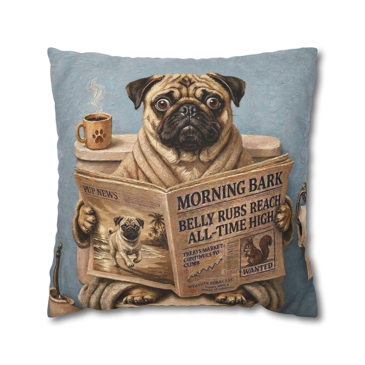 "Morning Business" - Pug Pillow Cover - Dog Lover Home Decor