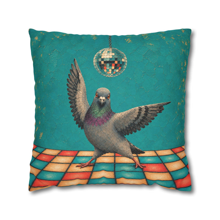 Disco Pigeon – Pigeon Wall Art with a Mirror Ball and a Dance Floor – Pillow / Cover