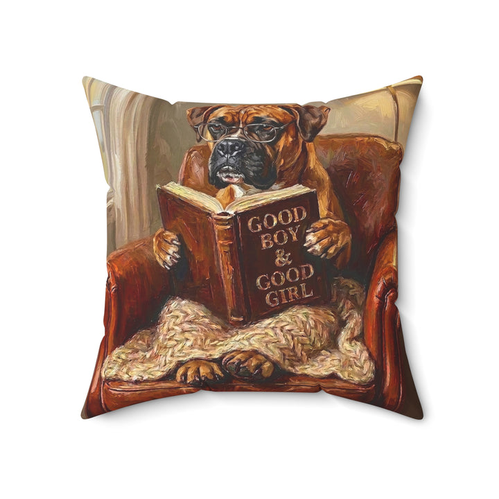 "Evening Read" - Boxer Throw Pillow - Dog Lover Home Decor