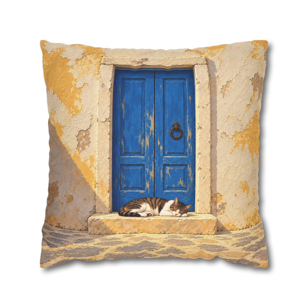 The Blue Door – Window Wall Art with a Weathered Portal and a Napper – Pillow / Cover
