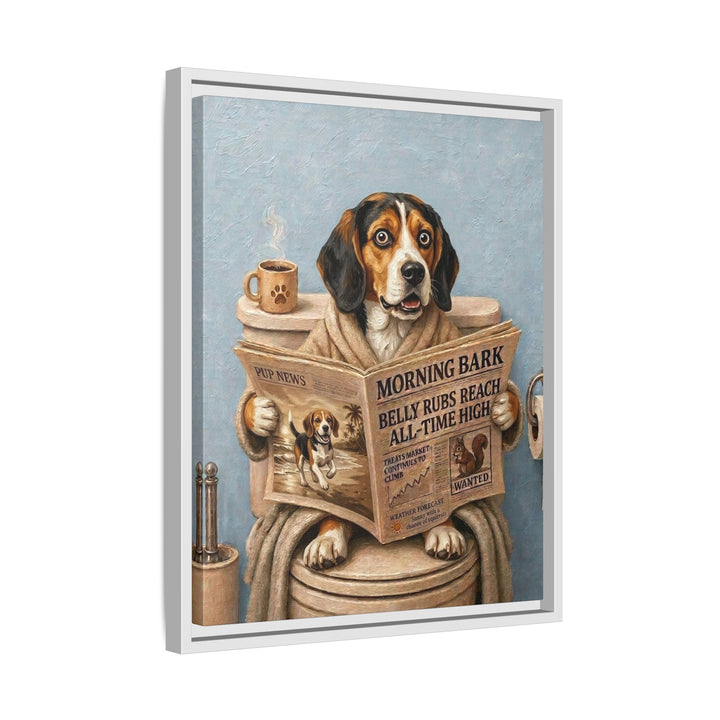 "Morning Business" - Beagle Vertical Framed Canvas - Dog Lover Wall Art