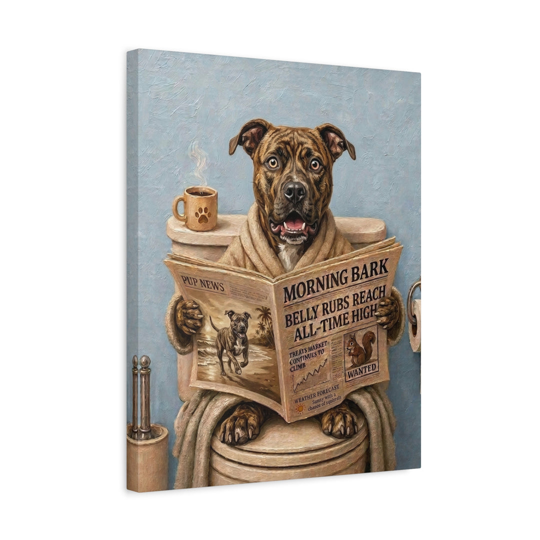 "Morning Business" - Pit Bull Vertical Canvas - Dog Lover Wall Art