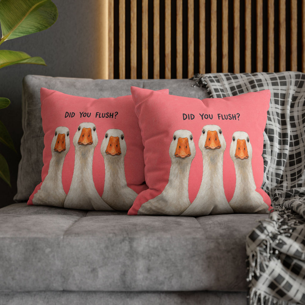 Did You Flush? – Funny Bathroom Art with Three Geese Craning Closer – Pillow / Cover