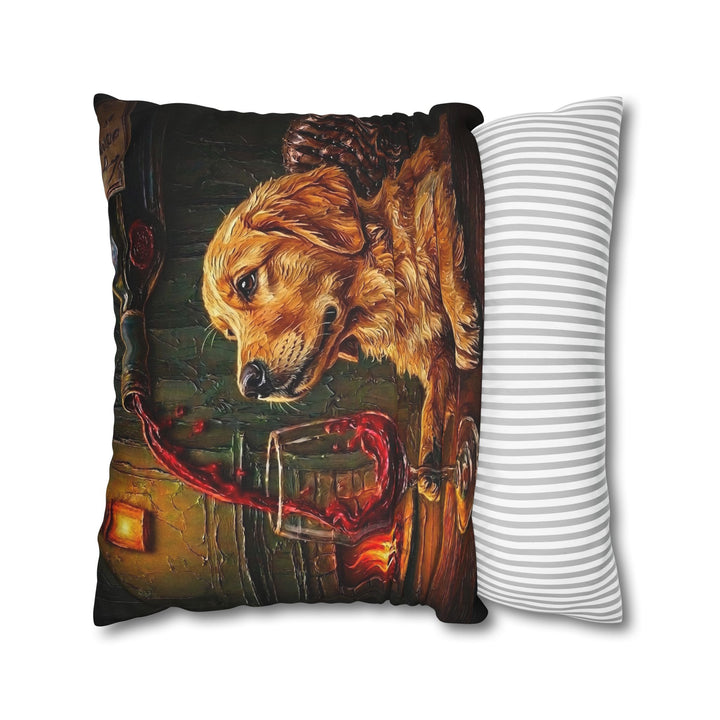 "Wine & Woof" - Golden Retriever Throw Pillow - Dog Lover Home Decor