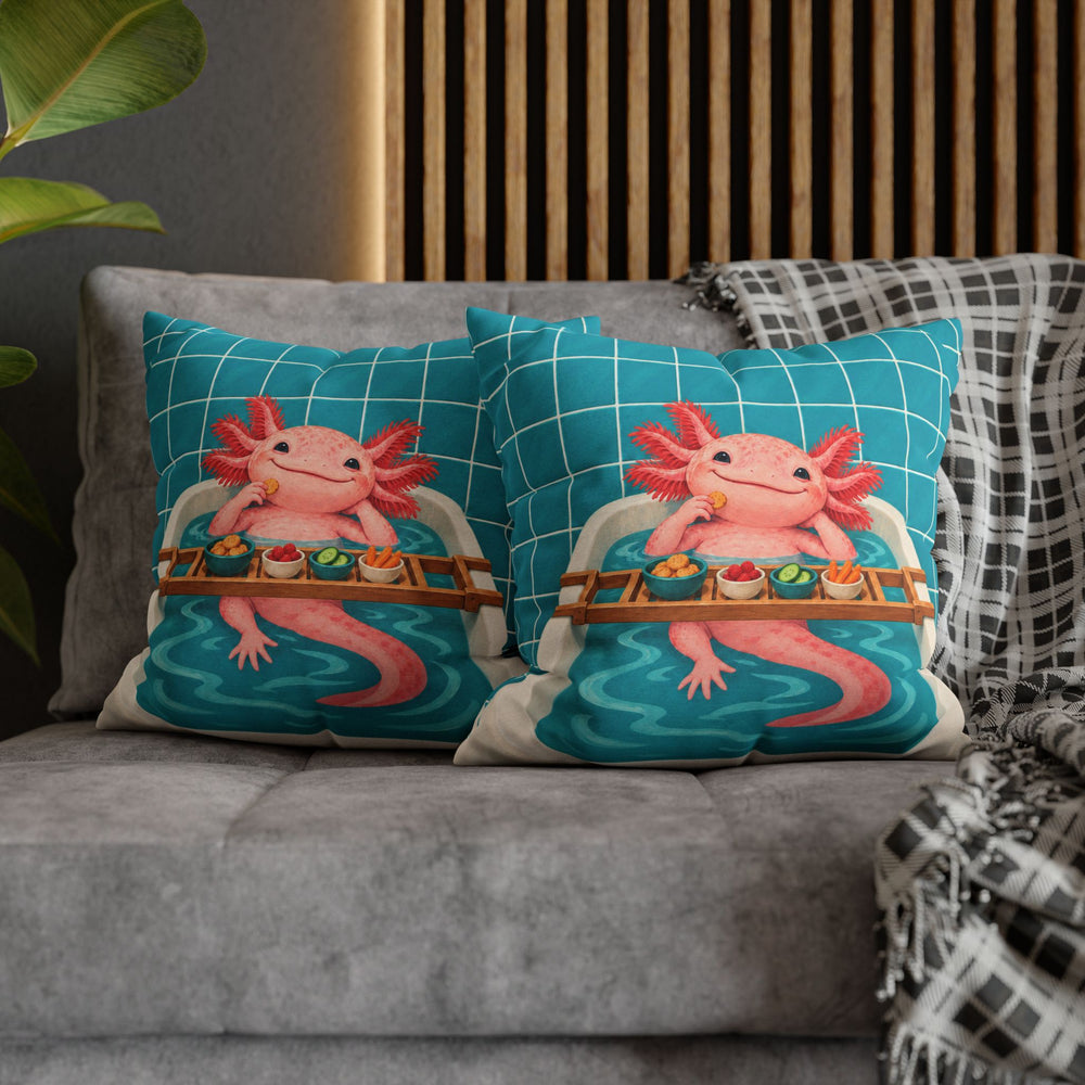 Tank Life – Axolotl Wall Art with a Smiling Bathtub Soak – Pillow / Cover