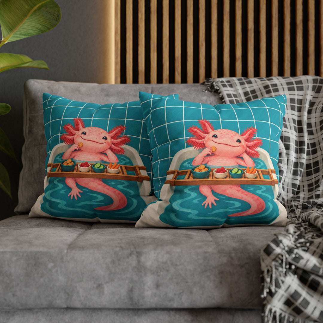 Tank Life – Axolotl Wall Art with a Smiling Bathtub Soak – Pillow / Cover