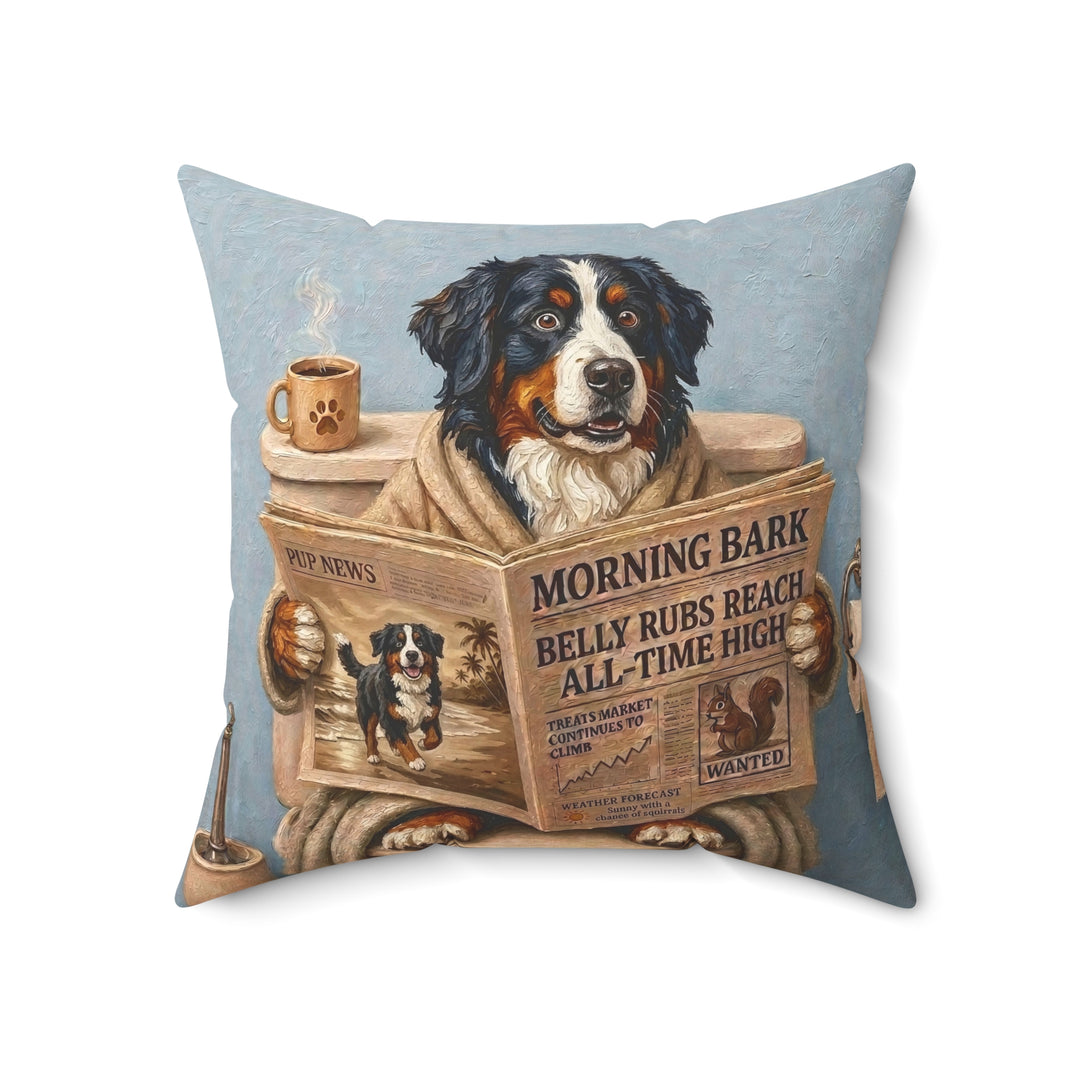 "Morning Business" - Bernese Mountain Dog Throw Pillow - Dog Lover Home Decor