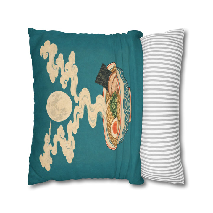 Moon Over Ramen – Japanese Wall Art with a Steaming Bowl at Night – Pillow / Cover