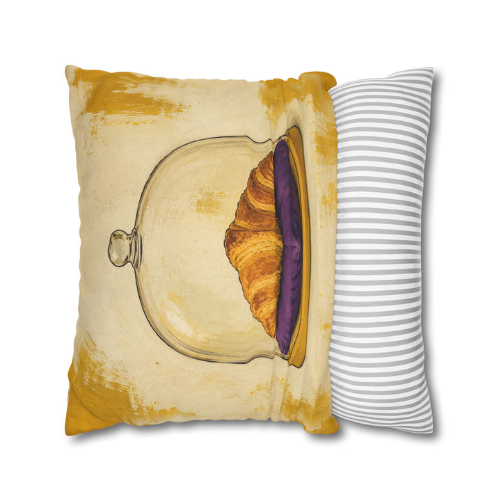 Emotional Support Croissant – Weird Wall Art with a Pastry on a Velvet Cushion – Pillow / Cover
