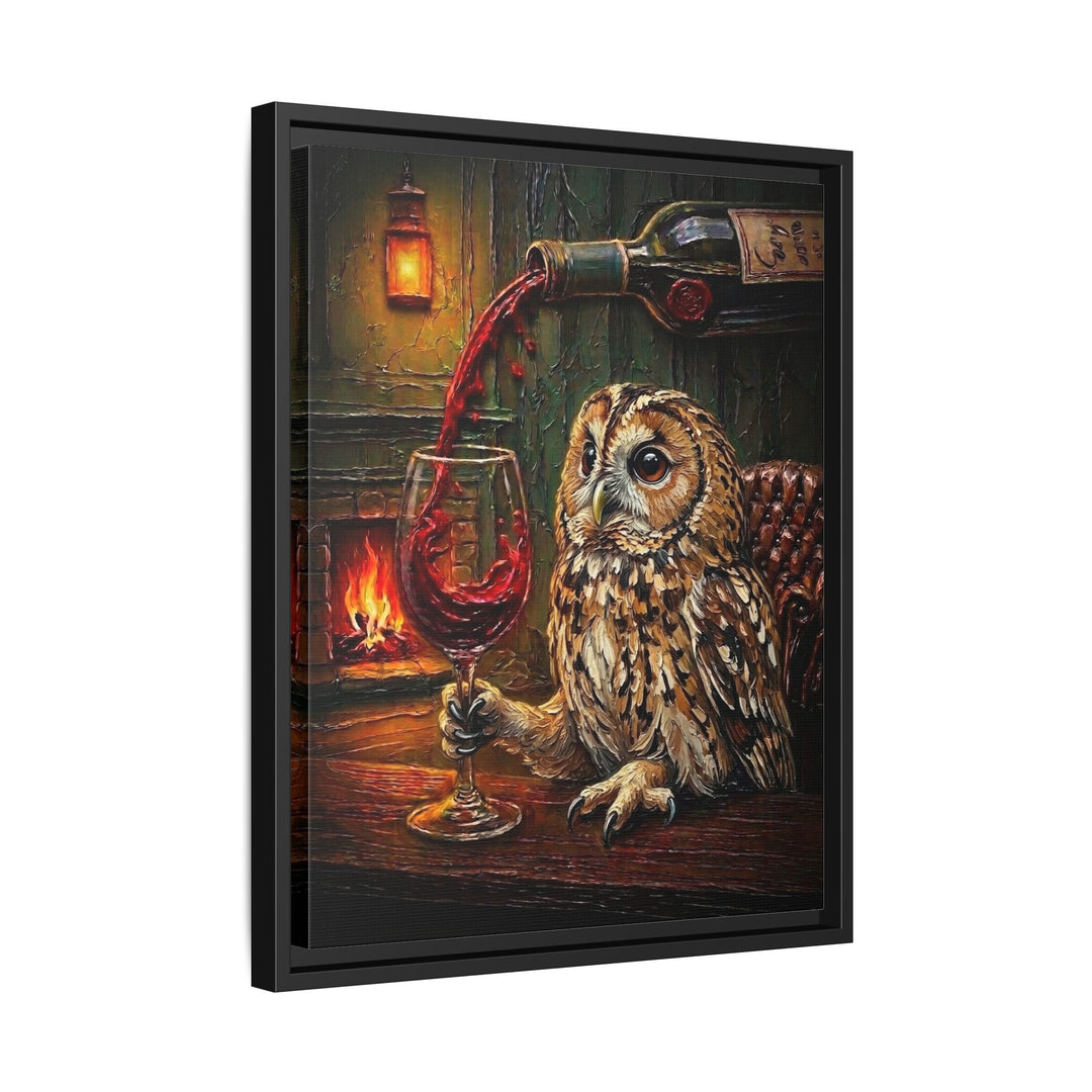 "Wine & Spirit" - Owl Vertical Framed Canvas - Spirit Animal Wall Art