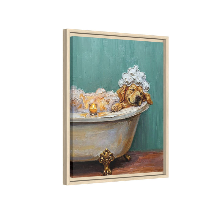 "Spa Day" - Golden Retriever Vertical Framed Canvas - Dog Lover Wall Art