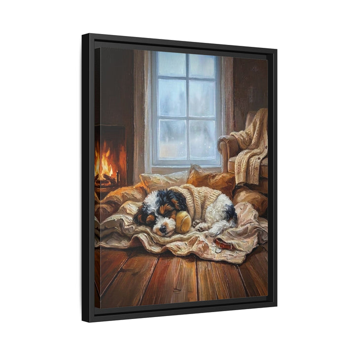 "Calm Memories" - Bichon Frise Vertical Framed Canvas - Dog Lover Wall Art