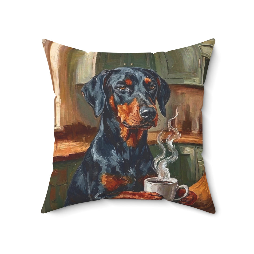 "Before Coffee" - Doberman Throw Pillow - Dog Lover Home Decor
