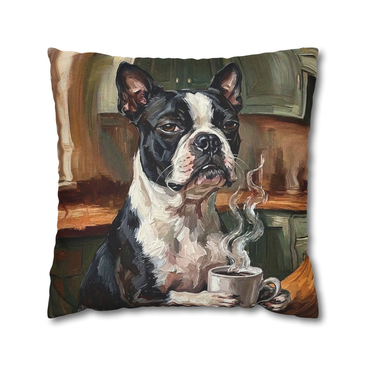"Before Coffee" - Boston Terrier Throw Pillow - Dog Lover Home Decor