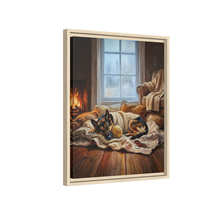 "Calm Memories" - German Shepherd Vertical Framed Canvas - Dog Lover Wall Art