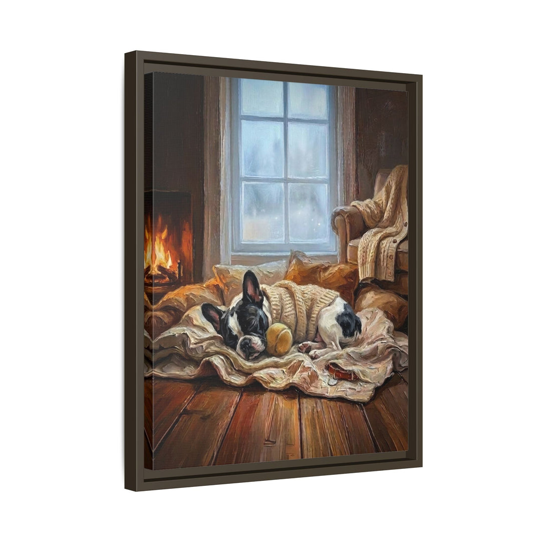 "Calm Memories" - Boston Terrier Vertical Framed Canvas - Dog Lover Wall Art