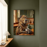 "Coffee & Silence" - Capybara Vertical Canvas - Spirit Animal Wall Art