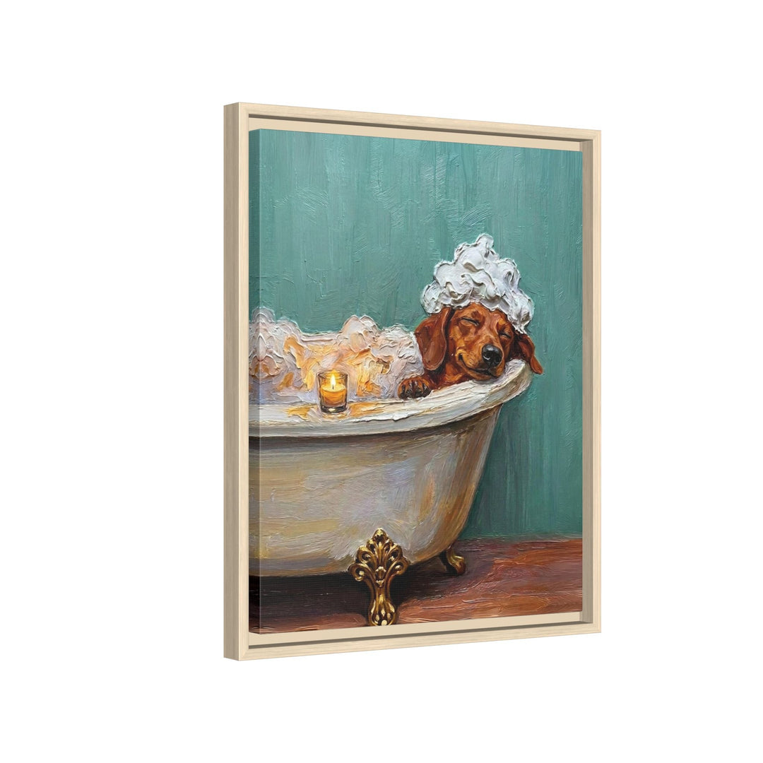 "Spa Day" - Dachshund Vertical Framed Canvas - Dog Lover Wall Art