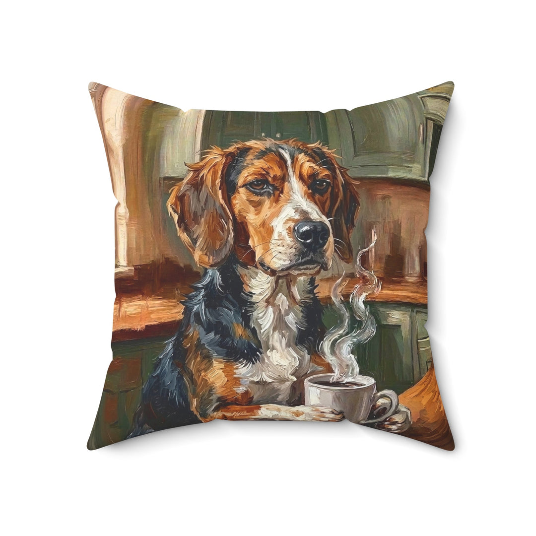 "Before Coffee" - Beagle Throw Pillow - Dog Lover Home Decor