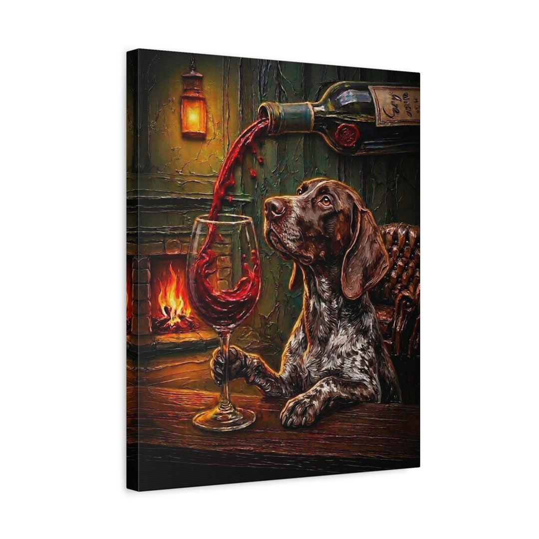 "Wine & Woof" - German Shorthaired Pointer Vertical Canvas - Dog Lover Wall Art