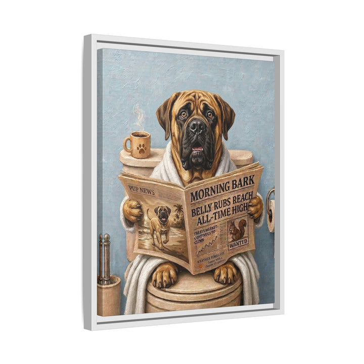 "Morning Business" - Mastiff Vertical Framed Canvas - Dog Lover Wall Art