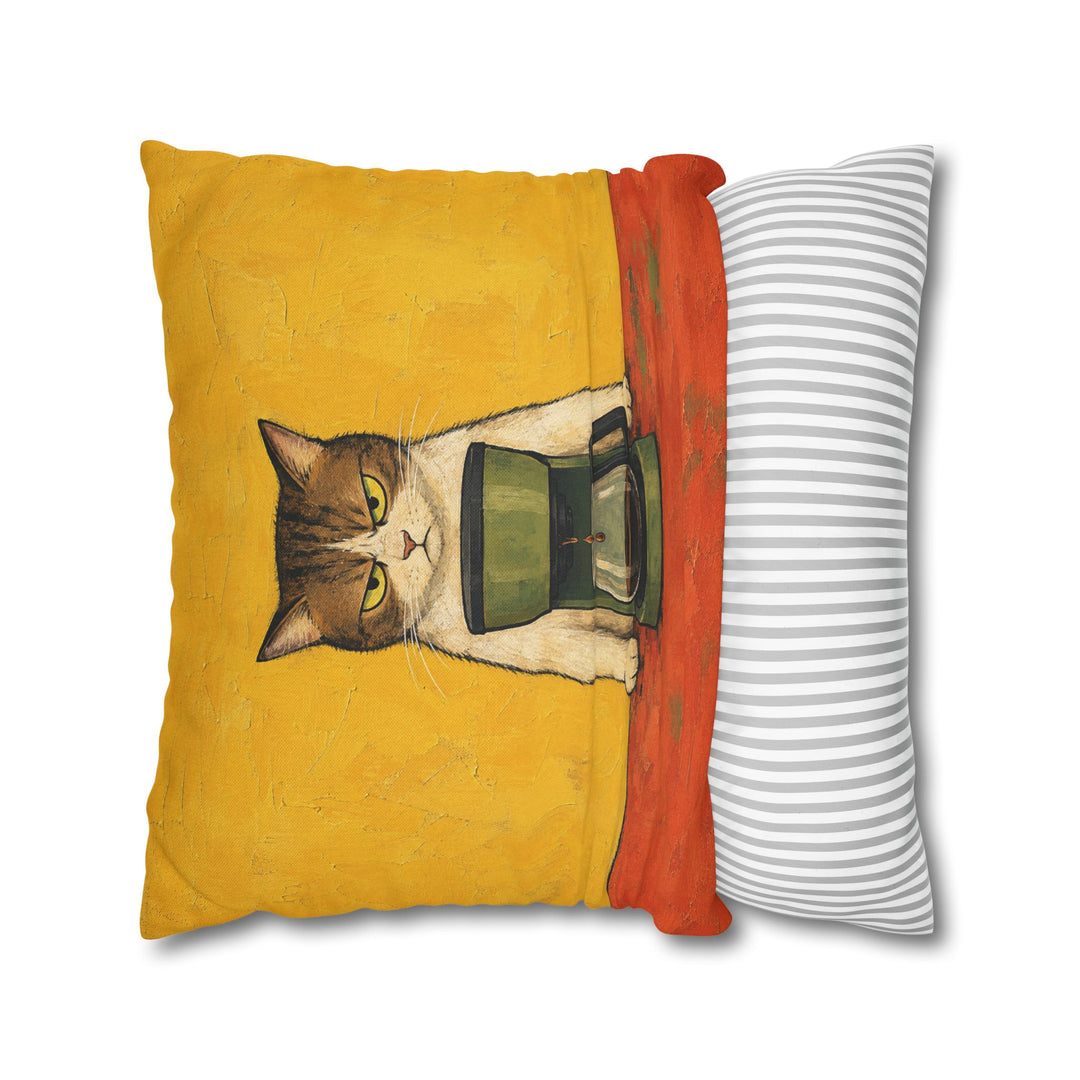 Before Coffee: Cat Edition – Coffee Wall Art with a Dripping Maker and a Glare – Pillow / Cover