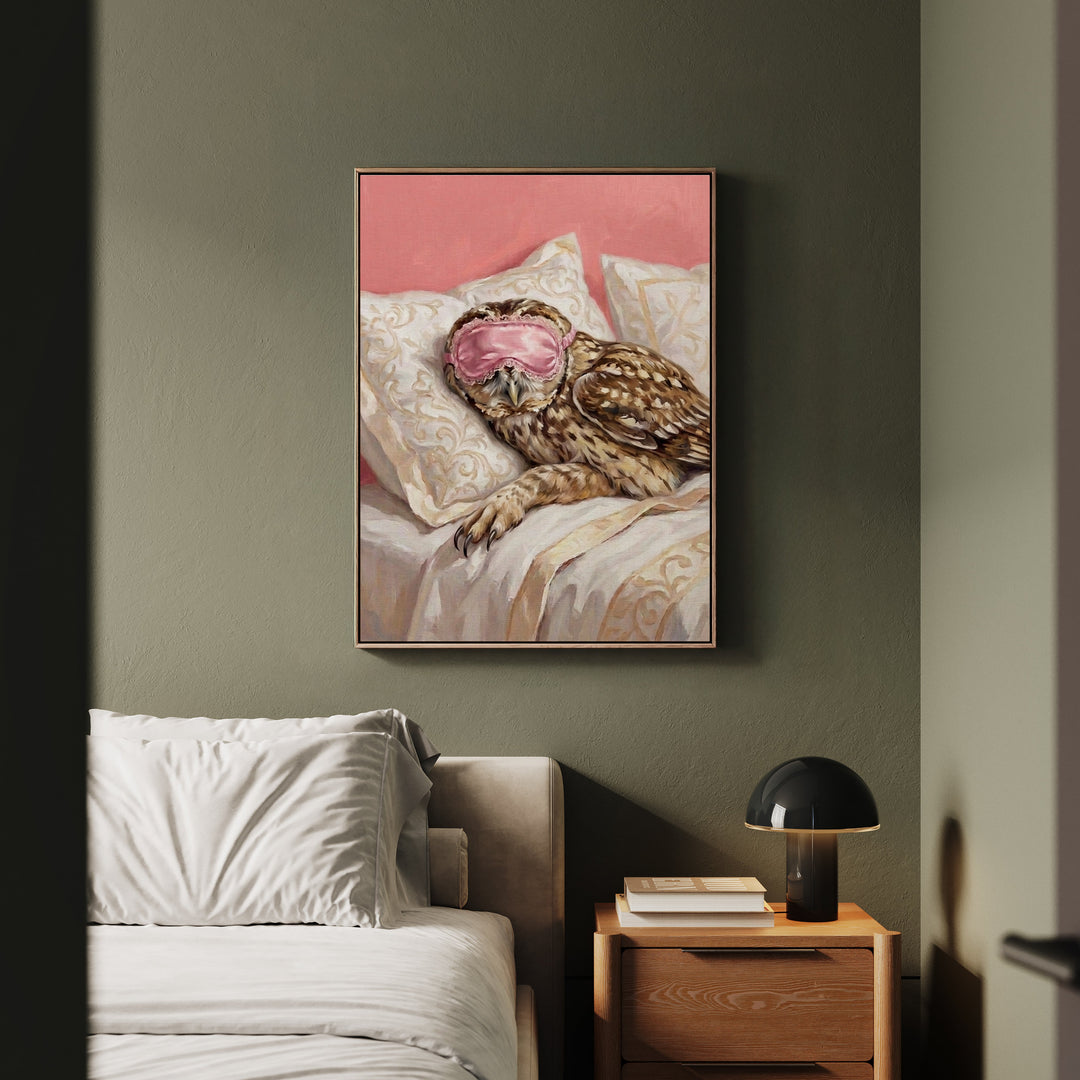 "Beauty Sleep" - Owl Vertical Framed Canvas - Spirit Animal Wall Art