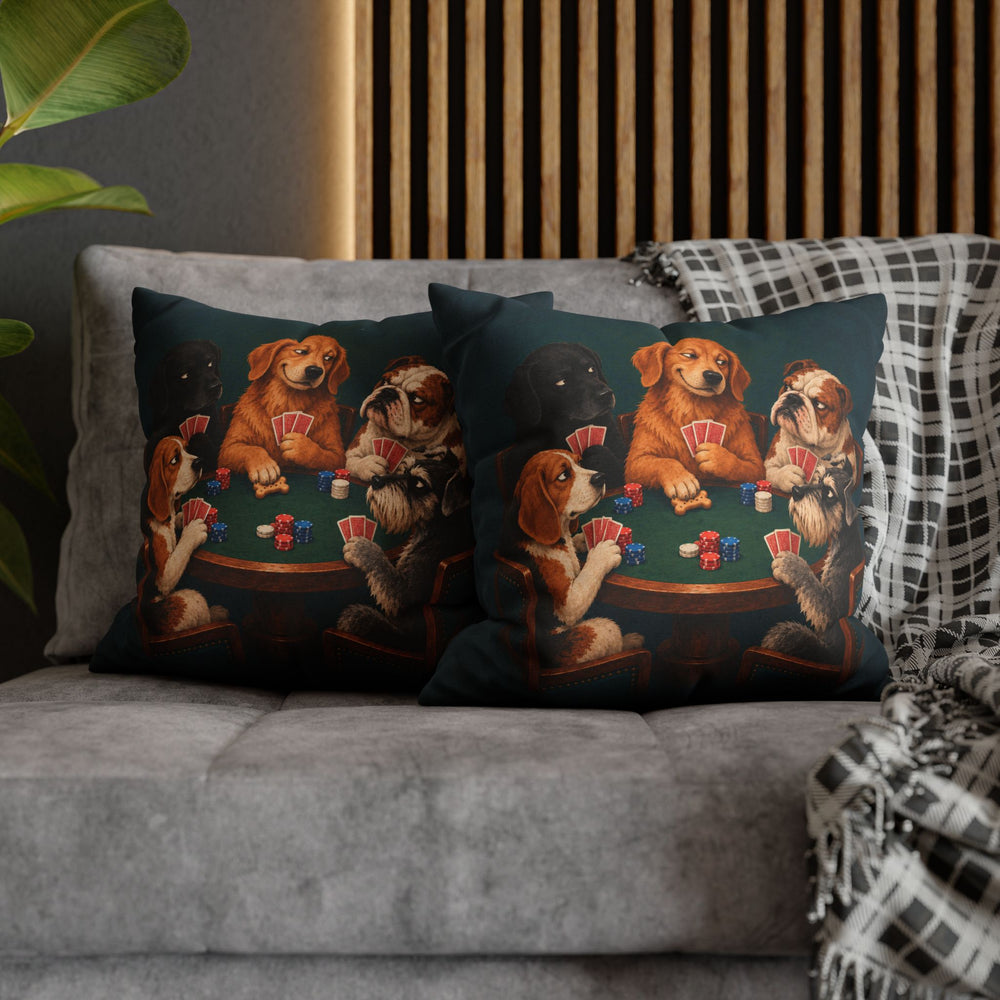 Poker Night – Dog Wall Art with Five Players and One Bluff – Pillow / Cover