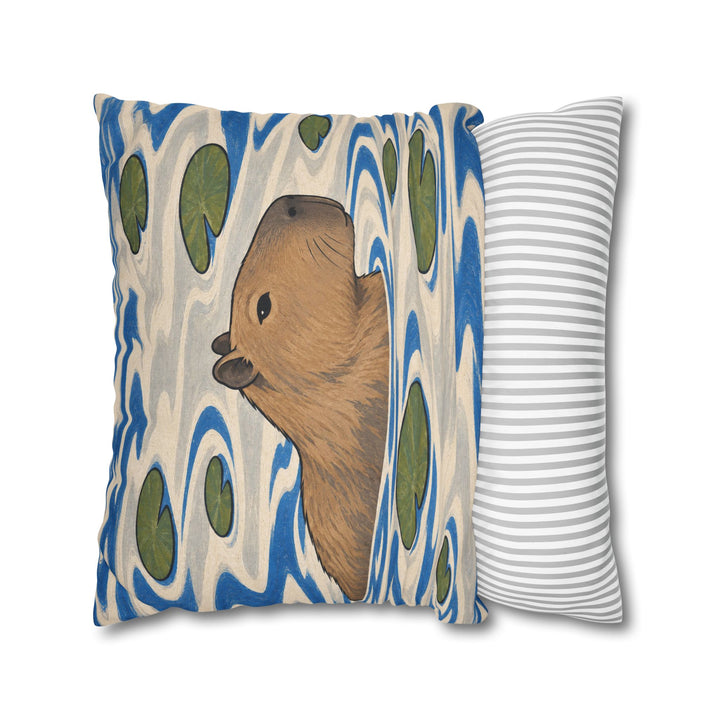 Slow River – Therapy Office Decor with a Drifting Capybara – Pillow / Cover